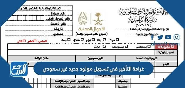 غرامة التأخير في تسجيل مولود جديد غير سعودي 2024 / 1446